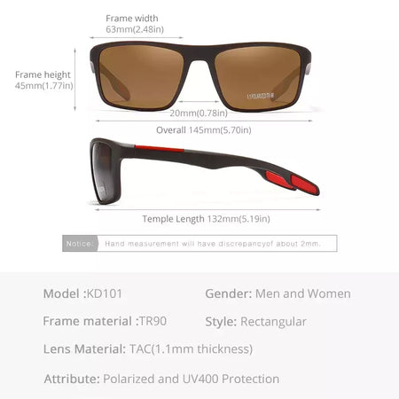Óculos de sol ultra leves Kdeam retangulares para homens e mulheres, TAC polarizado, lente espessura, óculos de sol para condução, esportes, Cat.3, TR90, 1.1mm