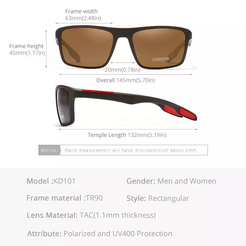 Óculos de sol ultra leves Kdeam retangulares para homens e mulheres, TAC polarizado, lente espessura, óculos de sol para condução, esportes, Cat.3, TR90, 1.1mm