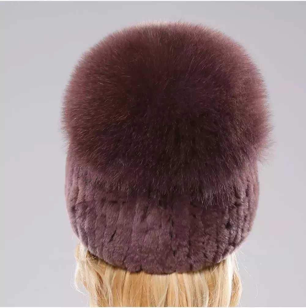 Real Genuine Fox Fur Gorros Chapéu para Mulheres, Pele de Coelho Rex Natural Boné de Caveira, Chapéus de malha para meninas, inverno, estilo russo, novo