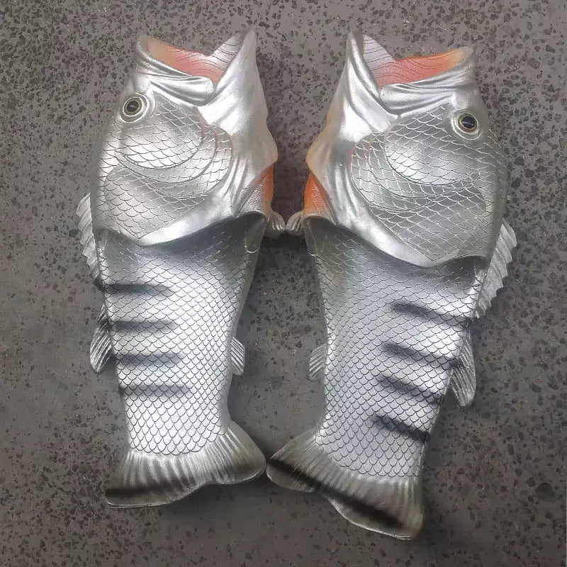 Família engraçado sapatos de peixe chinelos femininos tamanho grande 32-47 alta qualidade pvc meninas sapatos de verão chinelos de praia mulher slides