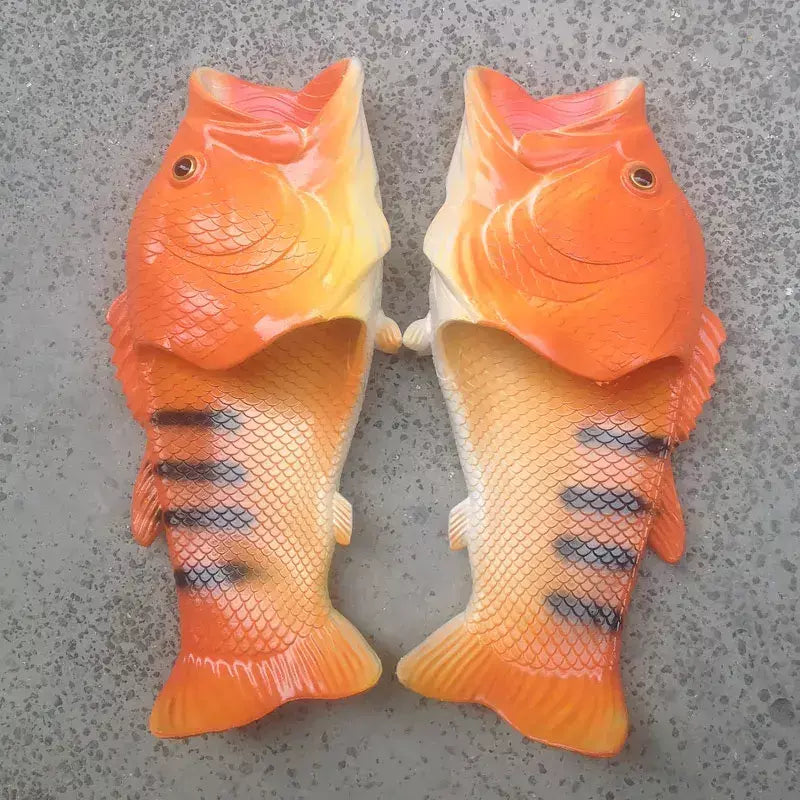 Família engraçado sapatos de peixe chinelos femininos tamanho grande 32-47 alta qualidade pvc meninas sapatos de verão chinelos de praia mulher slides
