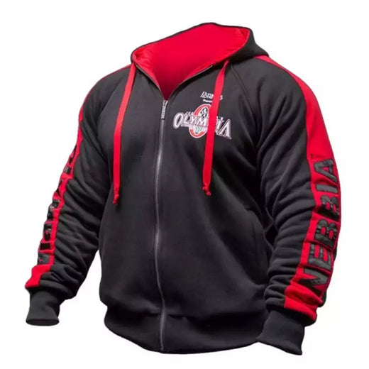 Moletom casual de algodão para musculação masculino com capuz com zíper, roupas esportivas para ginástica, top coat masculino, marca de moda OLYMPIA, 2021