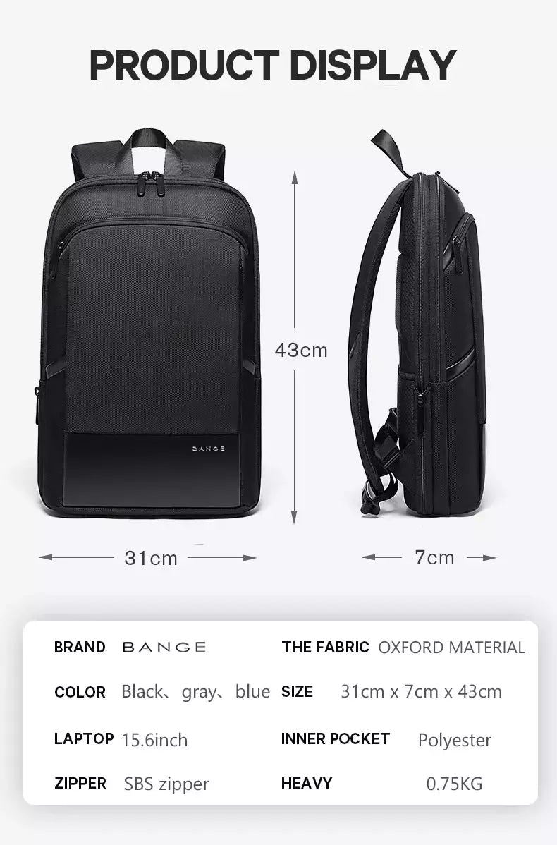 BANGE-Mochila Laptop impermeável para homens, bolsas de ombro leves escaláveis para homens, negócios e viagens, moda clássica, viagens e motociclista, 15,6";;VERDADEIRO;;"Blue,43 x 31 x 7 cm
