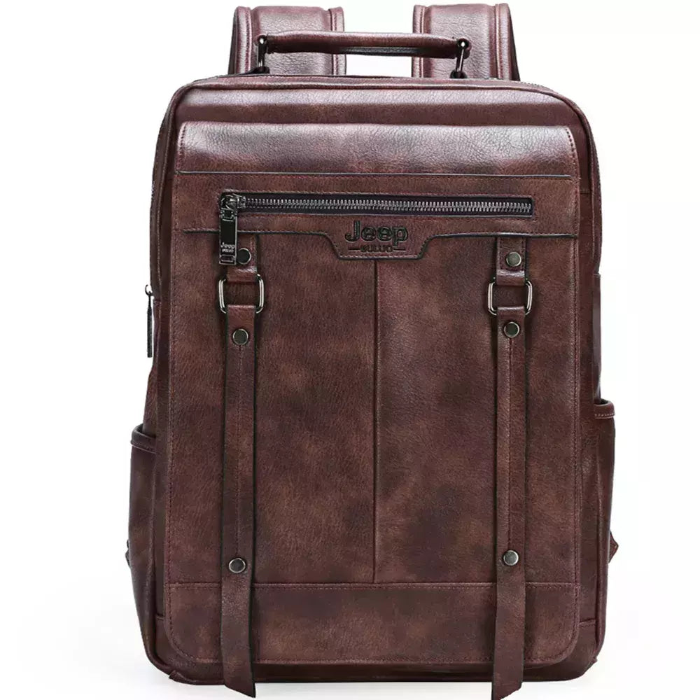 JEEP BULUO-Bolsa Masculina Casual para Laptop, Mochila de Couro Dividido, Bolsa para Computador, Alta Capacidade, Nova Tendência