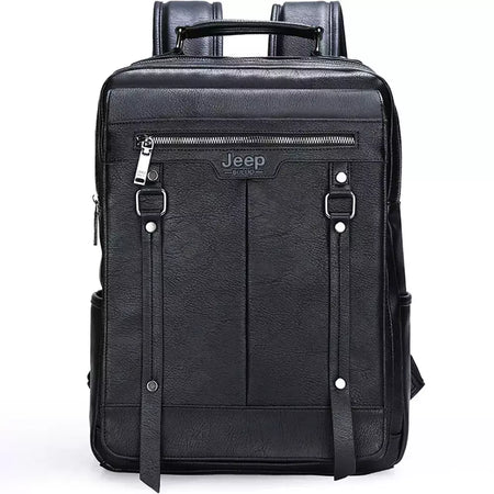 JEEP BULUO-Bolsa Masculina Casual para Laptop, Mochila de Couro Dividido, Bolsa para Computador, Alta Capacidade, Nova Tendência