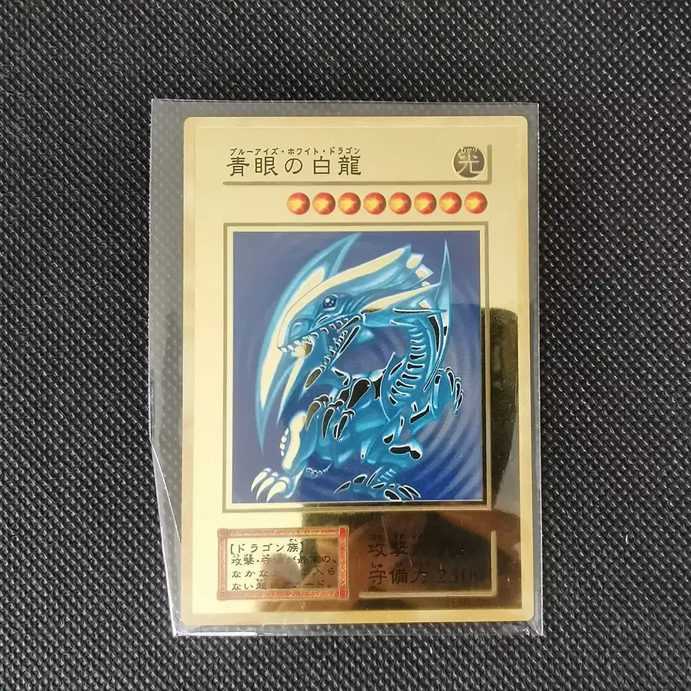 Yugioh cartões de metal dourado yu-gi-oh liga coleção cartão olhos azuis escuro magial obelisco slifer ra crianças presente de aniversário de natal