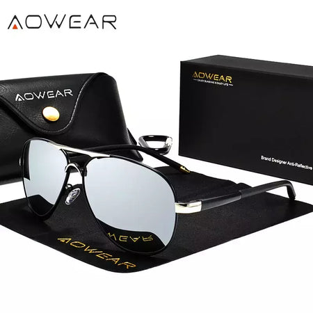 AOWEAR-Óculos polarizados aviação para homens, óculos de sol espelho de direção, óculos piloto clássico, marca masculina Design