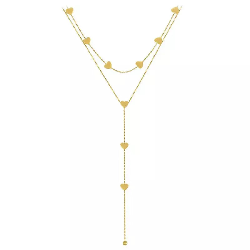 Dieyuro 316l aço inoxidável amor coração borla longo colar 2 camadas bela corrente de clavícula requintado lindo casamento feminino
