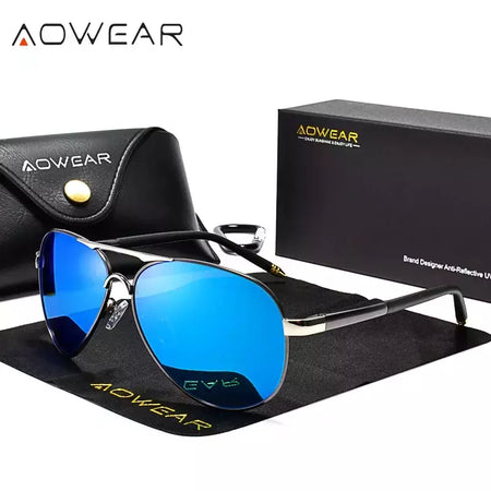 AOWEAR-Óculos polarizados aviação para homens, óculos de sol espelho de direção, óculos piloto clássico, marca masculina Design