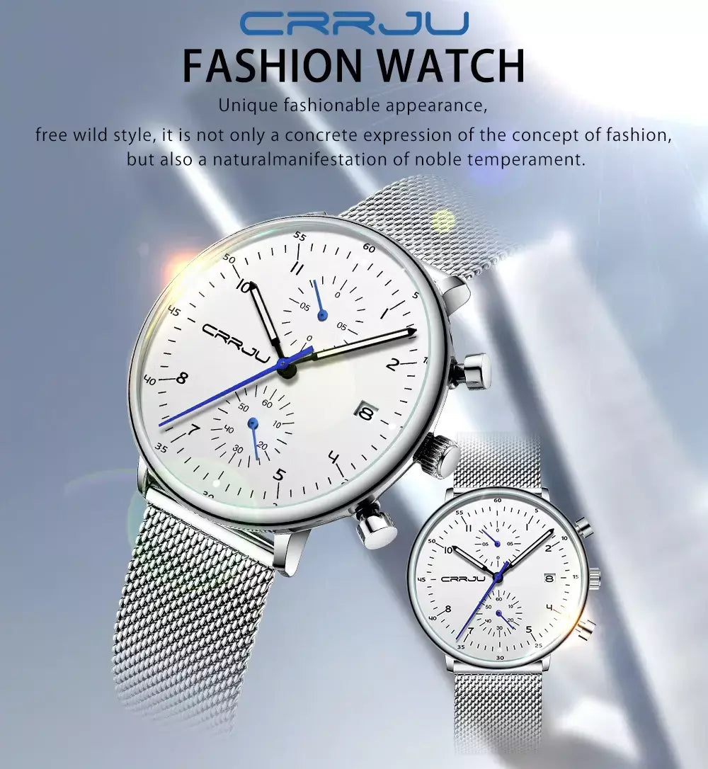 Crrju relógio masculino topo de luxo marca aço inoxidável relógio de pulso militar à prova dwaterproof água data quartzo relógios relogio masculino