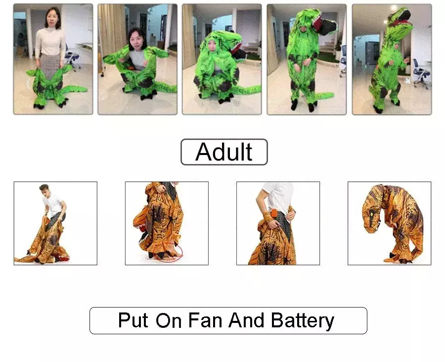 T-Rex-Dinosaur Costume Inflável para Crianças e Adultos, Tyrannosaurus, Role-Playing, Fantasia, Dia das Bruxas, Mascote, Party Apparel