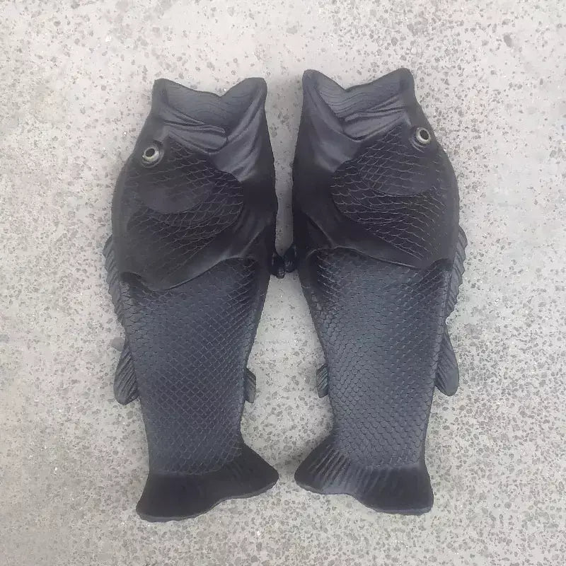 Família engraçado sapatos de peixe chinelos femininos tamanho grande 32-47 alta qualidade pvc meninas sapatos de verão chinelos de praia mulher slides