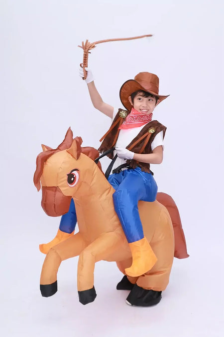 Crianças criança inflável cavalo traje meninas meninos rei cowboy passeio cavalo engraçado halloween purim festa inflado vestuário disfraces