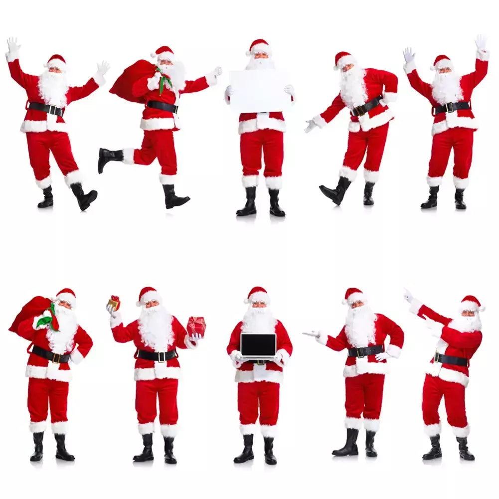 Natal papai noel traje barba lotes homem cosplay roupas de papai noel fantasia vestido no natal masculino traje terno para adultos
