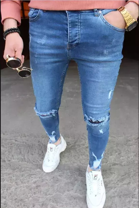 Calças de brim masculinas calças de brim denim calças casuais tendência calças de brim magros para homens moda calças de lápis roupas masculinas