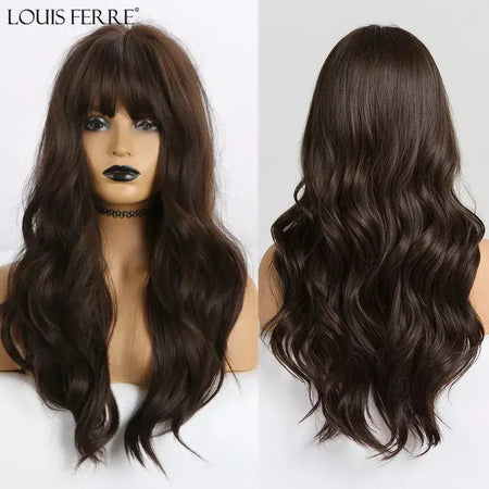 Louis ferre longo ombre loira perucas sintéticas com franja para mulheres onda natural penteado fibra resistente ao calor cosplay perucas marrons