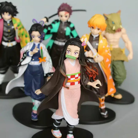 Anime 6 pçs demônio assassino figura 7cm kimetsu não yaiba figura q posket kamado tanjirou kamado nezuko agatsuma figura brinquedos