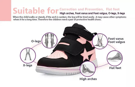 Sapatilhas para crianças, sapatos ortopédicos para crianças, ponta dos pés, suporte de tornozelo alto para caminhada, tênis de sola antiderrapante de fundo duro para meninas meninos pés chatos