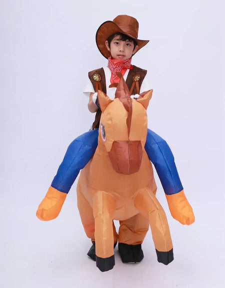 Crianças criança inflável cavalo traje meninas meninos rei cowboy passeio cavalo engraçado halloween purim festa inflado vestuário disfraces