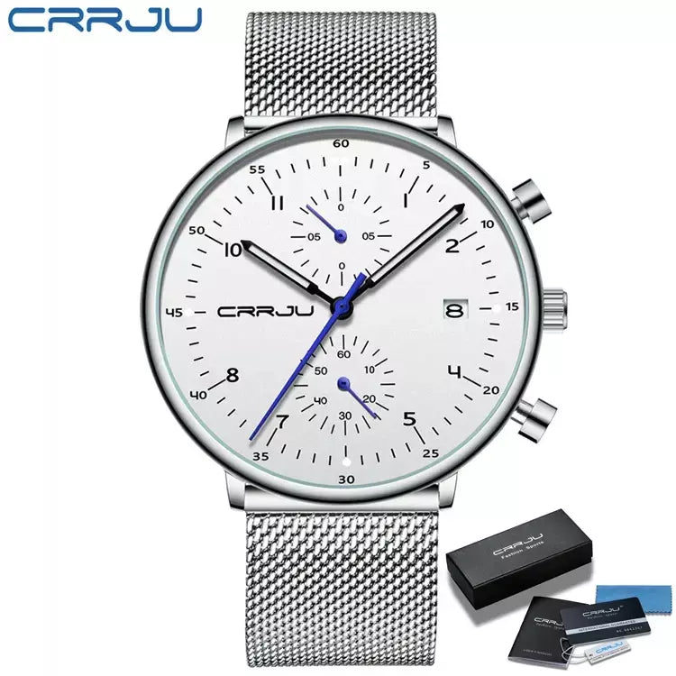Crrju relógio masculino topo de luxo marca aço inoxidável relógio de pulso militar à prova dwaterproof água data quartzo relógios relogio masculino