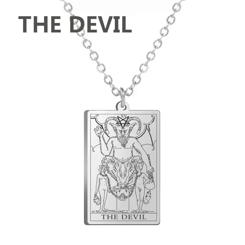 Dawapara cartas de tarô colar feminino colar de aço inoxidável riqueza amuleto clássico tarô grandes arcanos adivinhação charme jóias