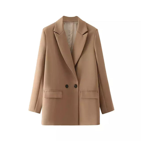 TRAF-Blazer de trespassado feminino, gola entalhada, manga comprida, chique, senhora do escritório, casaco vintage, casacos femininos, tops elegantes, moda