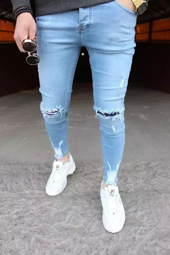 Calças de brim masculinas calças de brim denim calças casuais tendência calças de brim magros para homens moda calças de lápis roupas masculinas