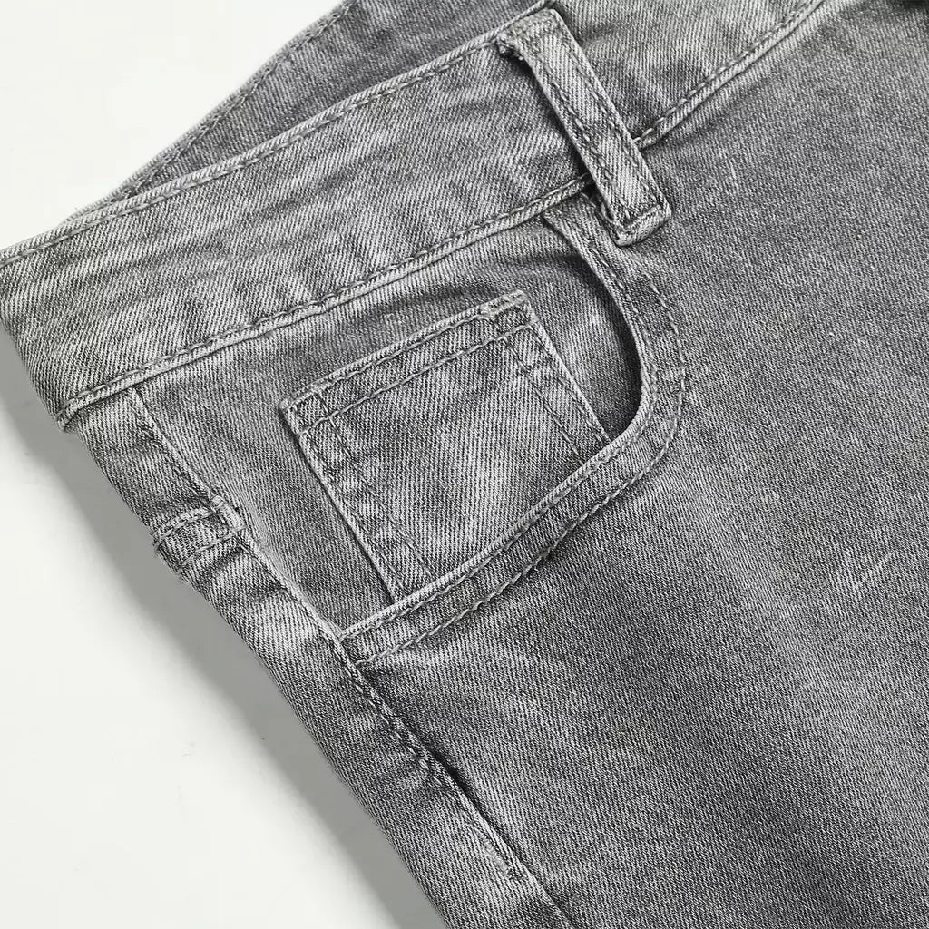 Cinza cor pura jeans homens cintura elástica calças de brim magros 2021 estiramento sem rasgado calças streetwear preto dos homens denim