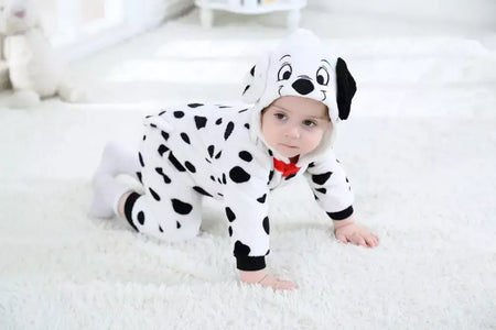 Umorden bebê dálmatas manchado cão traje kigurumi dos desenhos animados animal macacão infantil da criança macacão flanela halloween fantasia vestido