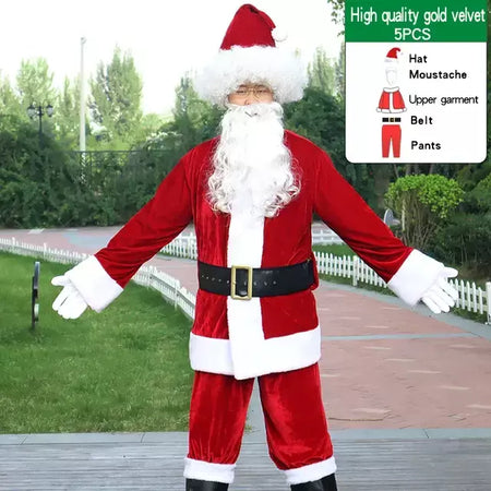 Natal papai noel traje barba lotes homem cosplay roupas de papai noel fantasia vestido no natal masculino traje terno para adultos