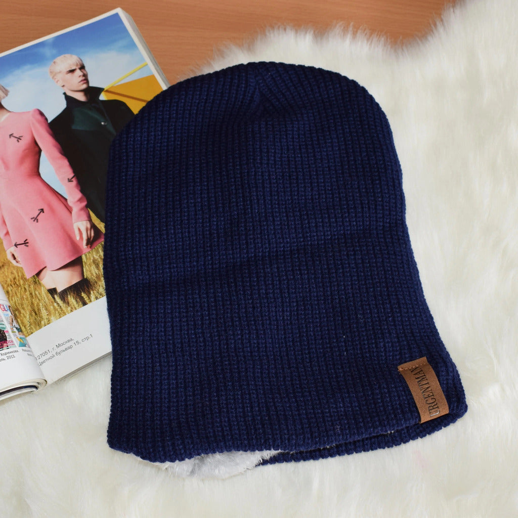 Chapéu clássico de inverno tricotado URGENTMAN Label Casual boné para mulheres homens manter quente adicionar forro de pele chapéu de inverno fashion sólido gorro chapéu 16 cores boné de esqui