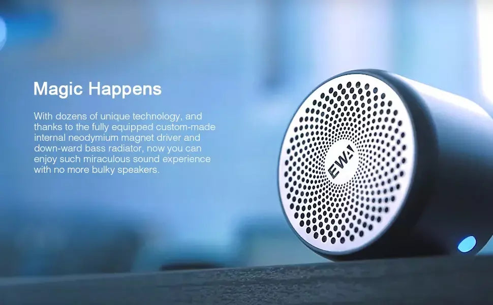 EWA A106 Pro Mini alto-falante Bluetooth com radiador de graves personalizado, IPX7 à prova d'água, alto-falantes super portáteis, estojo de viagem embalado