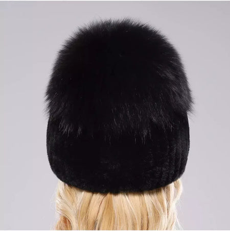 Real Genuine Fox Fur Gorros Chapéu para Mulheres, Pele de Coelho Rex Natural Boné de Caveira, Chapéus de malha para meninas, inverno, estilo russo, novo
