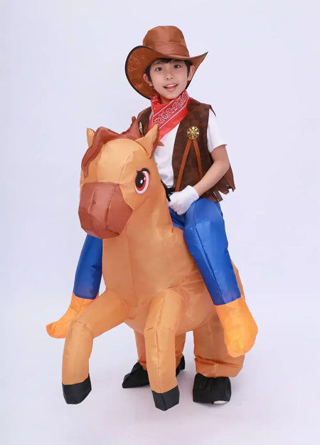 Crianças criança inflável cavalo traje meninas meninos rei cowboy passeio cavalo engraçado halloween purim festa inflado vestuário disfraces