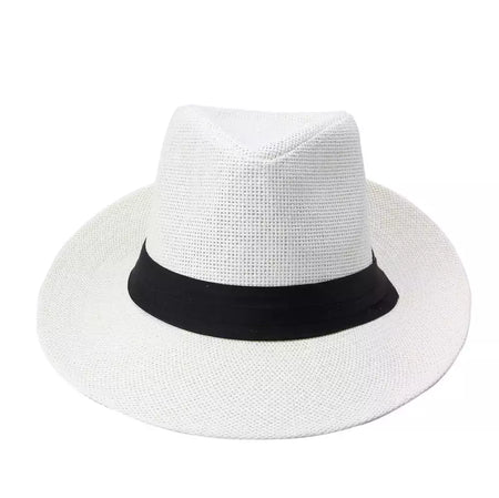 Chapéu de sol Trilby Jazz unissexo, aba grande, fita preta, chapéu Panamá palha de papel, boné casual feminino e masculino, moda quente, verão