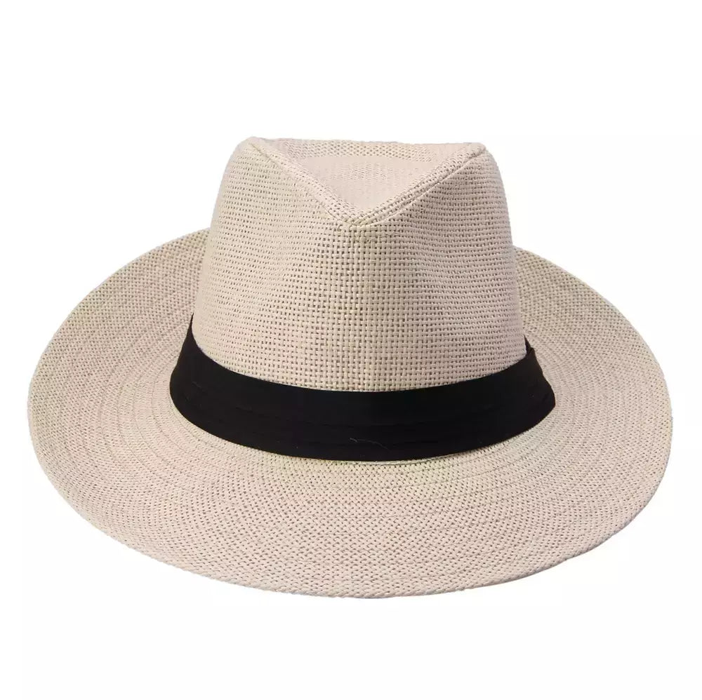 Chapéu de sol Trilby Jazz unissexo, aba grande, fita preta, chapéu Panamá palha de papel, boné casual feminino e masculino, moda quente, verão