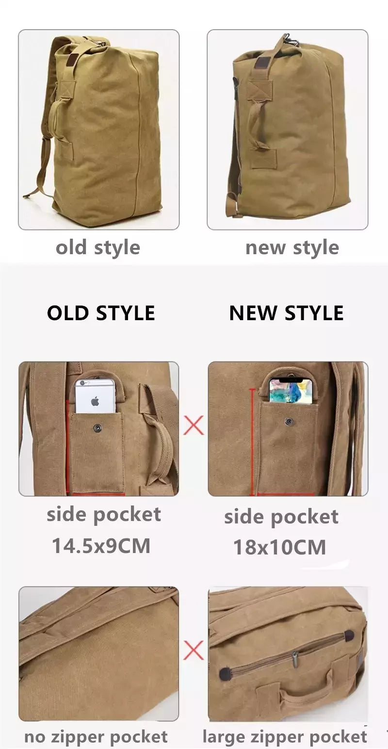 Mochila de Viagem de Grande Capacidade Mochila Mochila de Montanhismo Bagagem Masculina Canvas Bucket Shoulder Bags for Boys, Men Backpacks