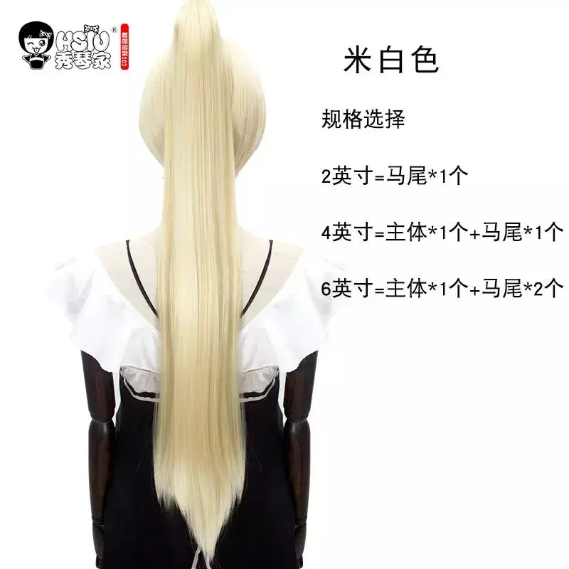 Hsiu 80cm longo staight rabo de cavalo clipe peruca cosplay fibra de alta temperatura perucas sintéticas anime festa rabo de cavalo perucas 14 cores