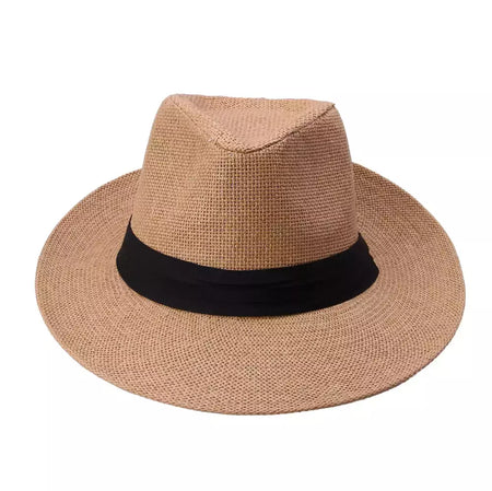 Chapéu de sol Trilby Jazz unissexo, aba grande, fita preta, chapéu Panamá palha de papel, boné casual feminino e masculino, moda quente, verão