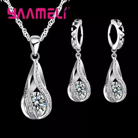 Gota de água quente cz 925 prata esterlina banhado conjunto de jóias para mulheres pingente colar brincos de argola festa de casamento ketey anel