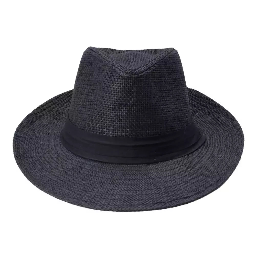 Chapéu de sol Trilby Jazz unissexo, aba grande, fita preta, chapéu Panamá palha de papel, boné casual feminino e masculino, moda quente, verão