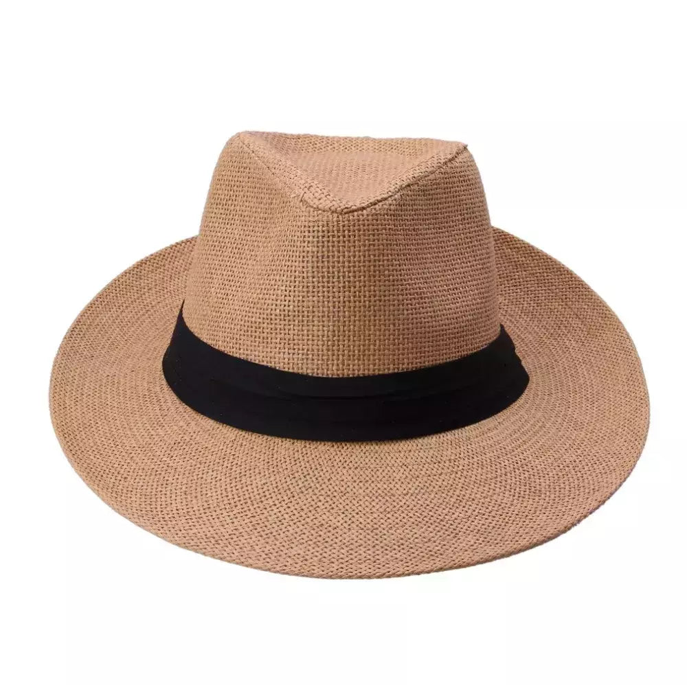 Chapéu de sol Trilby Jazz unissexo, aba grande, fita preta, chapéu Panamá palha de papel, boné casual feminino e masculino, moda quente, verão