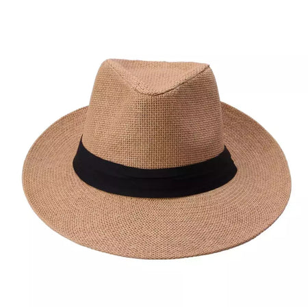Chapéu de sol Trilby Jazz unissexo, aba grande, fita preta, chapéu Panamá palha de papel, boné casual feminino e masculino, moda quente, verão