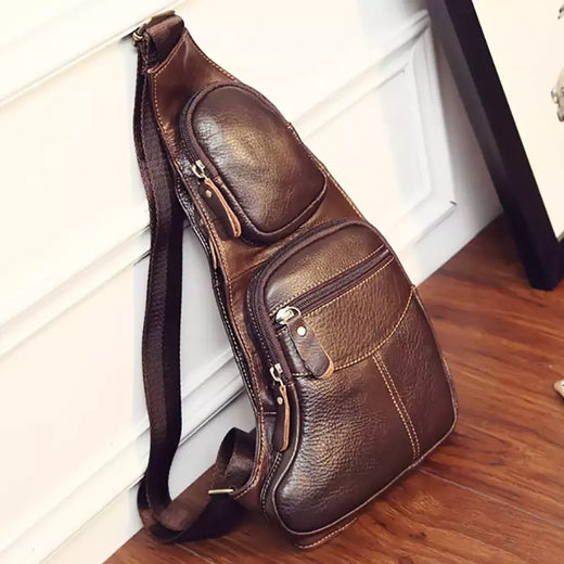 Bolsa de ombro masculina de couro bovino genuíno, bolsa de ombro com suporte para os seios, casual e de viagem