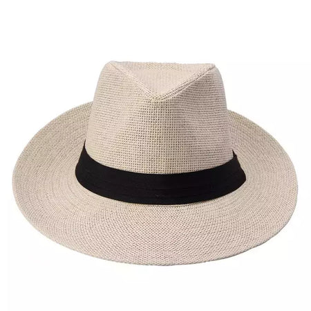 Chapéu de sol Trilby Jazz unissexo, aba grande, fita preta, chapéu Panamá palha de papel, boné casual feminino e masculino, moda quente, verão