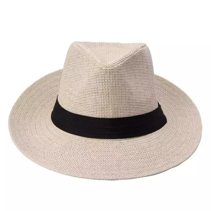 Chapéu de sol Trilby Jazz unissexo, aba grande, fita preta, chapéu Panamá palha de papel, boné casual feminino e masculino, moda quente, verão