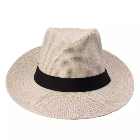 Chapéu de sol Trilby Jazz unissexo, aba grande, fita preta, chapéu Panamá palha de papel, boné casual feminino e masculino, moda quente, verão