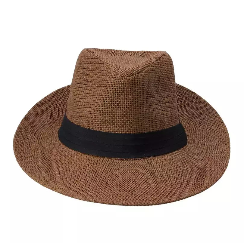 Chapéu de sol Trilby Jazz unissexo, aba grande, fita preta, chapéu Panamá palha de papel, boné casual feminino e masculino, moda quente, verão