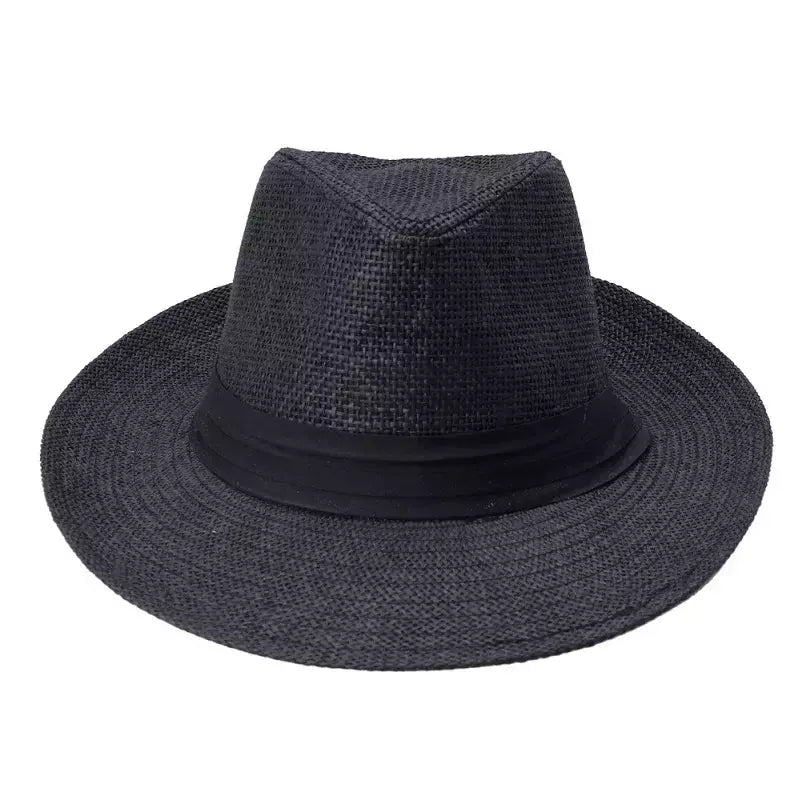 Chapéu de sol Trilby Jazz unissexo, aba grande, fita preta, chapéu Panamá palha de papel, boné casual feminino e masculino, moda quente, verão
