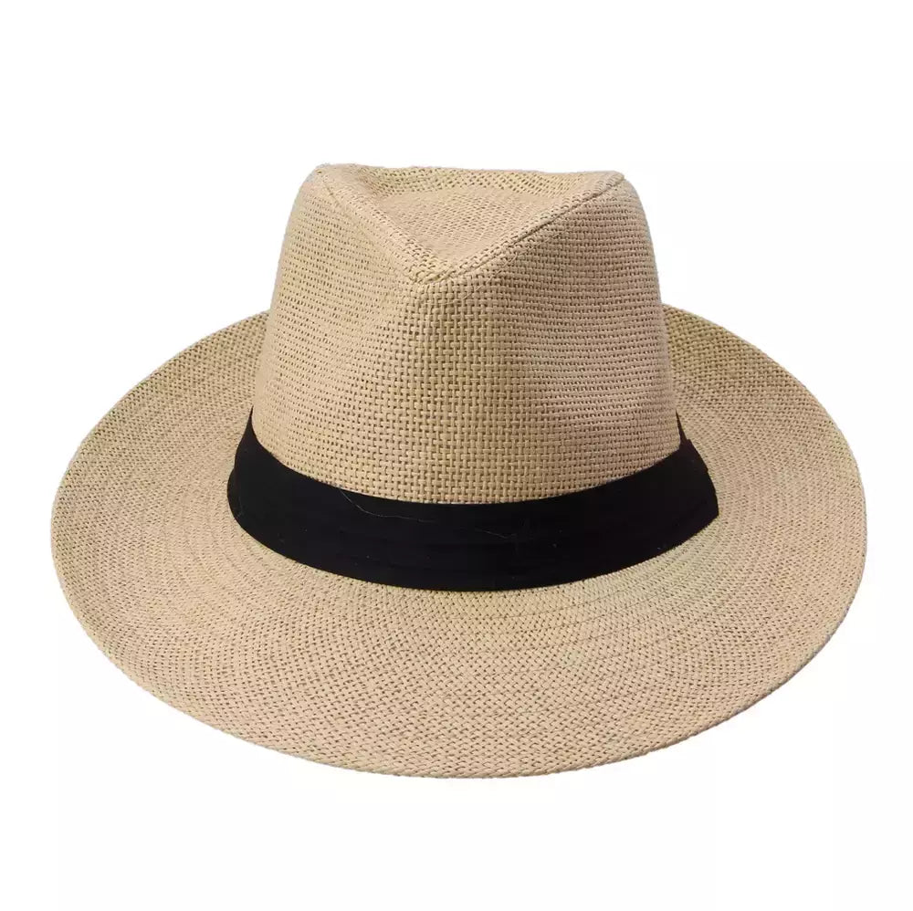 Chapéu de sol Trilby Jazz unissexo, aba grande, fita preta, chapéu Panamá palha de papel, boné casual feminino e masculino, moda quente, verão
